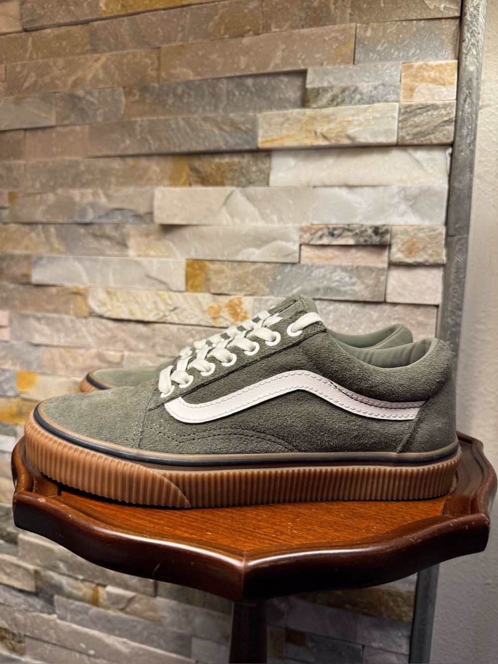 Mens Sz 7 W 8.5 Vans Old Skool Olive Green Suede Skateboard Shoes Sneakers NWOT